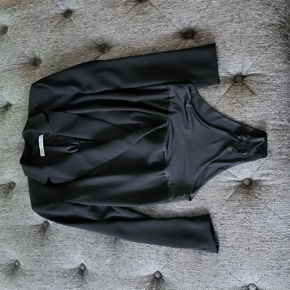 ZARA Black Tailored Bodysuit Blazer